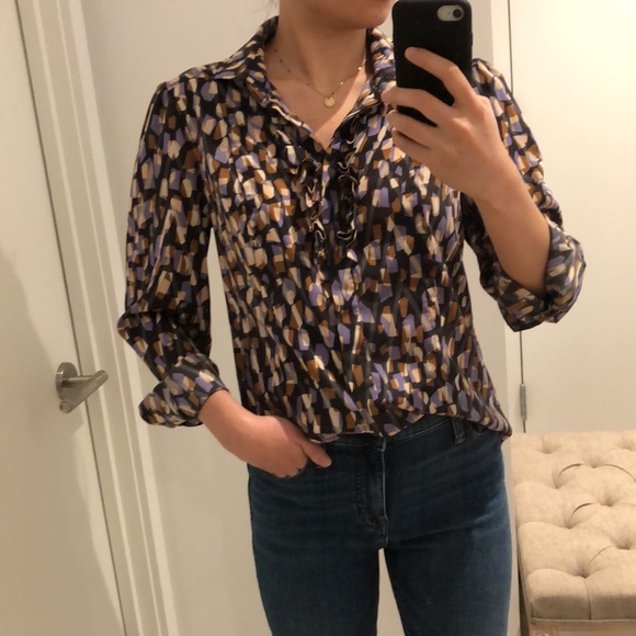 Worth Silk Blend Abstract Print Button Down Shirt Blouse - Picture 5 of 5